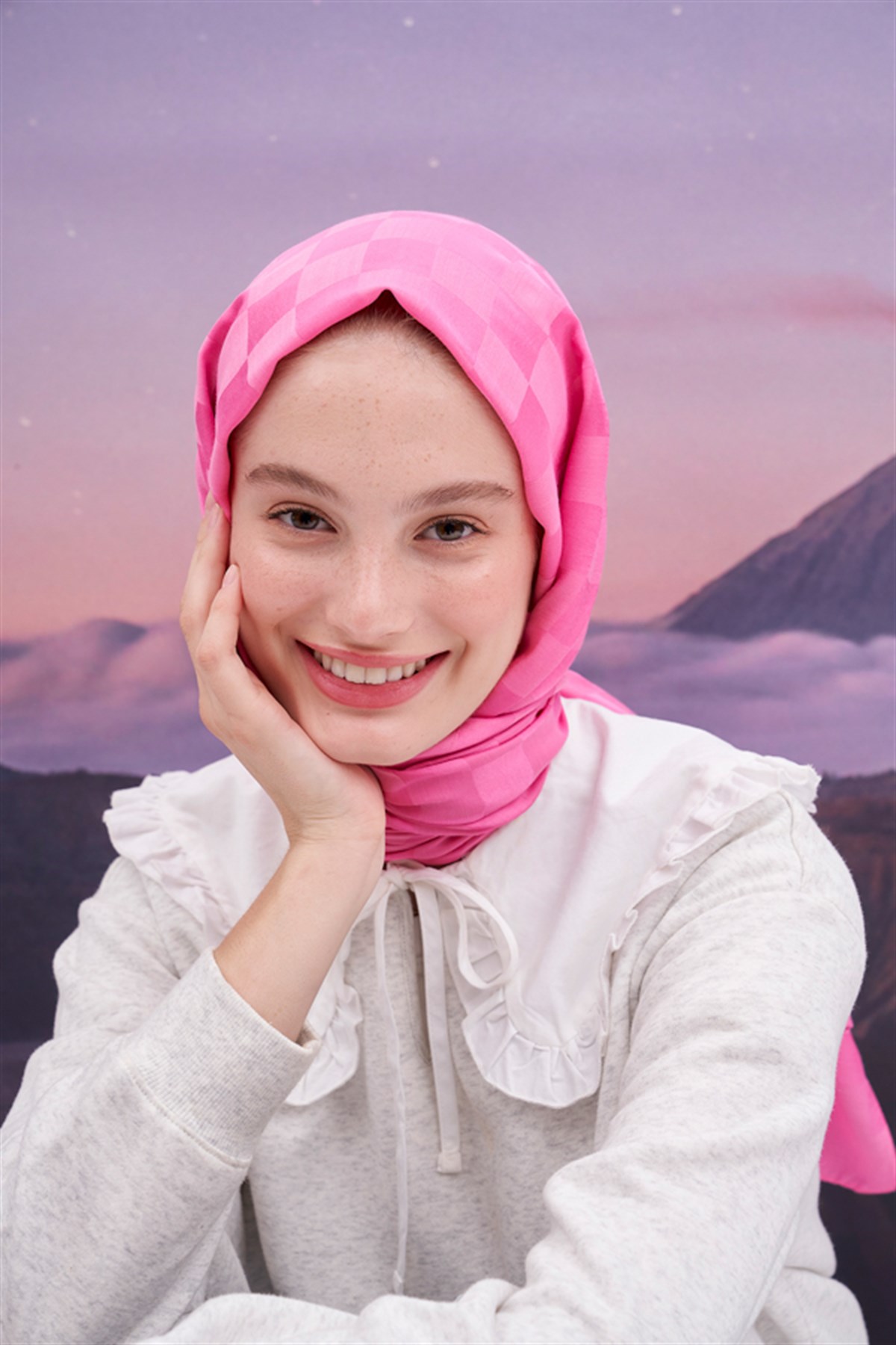 Dama Jakar İtalyan İpekli Şal Koyu Pembe