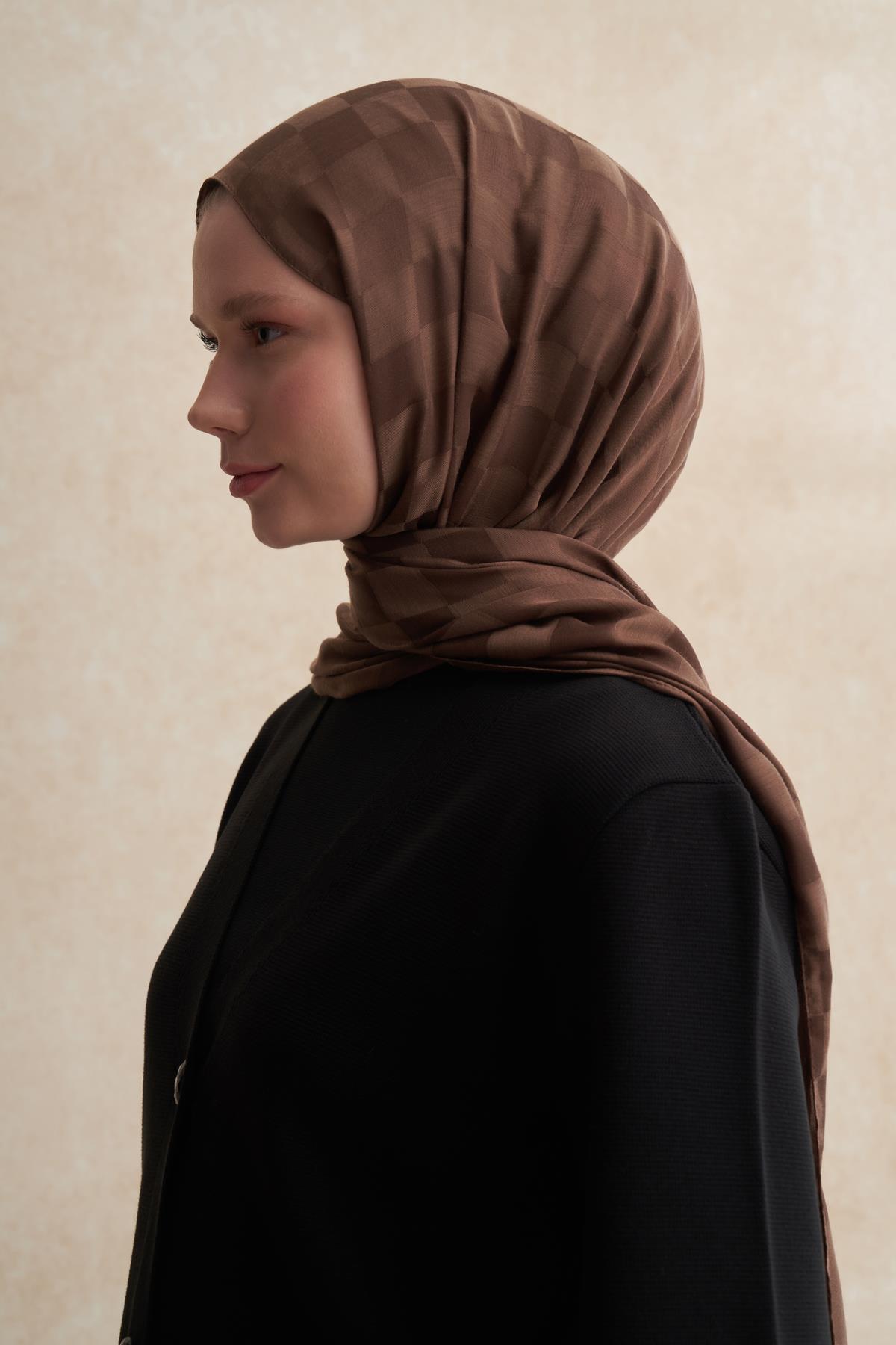 Dama Jakar İtalyan İpekli Şal Küllü Kahve