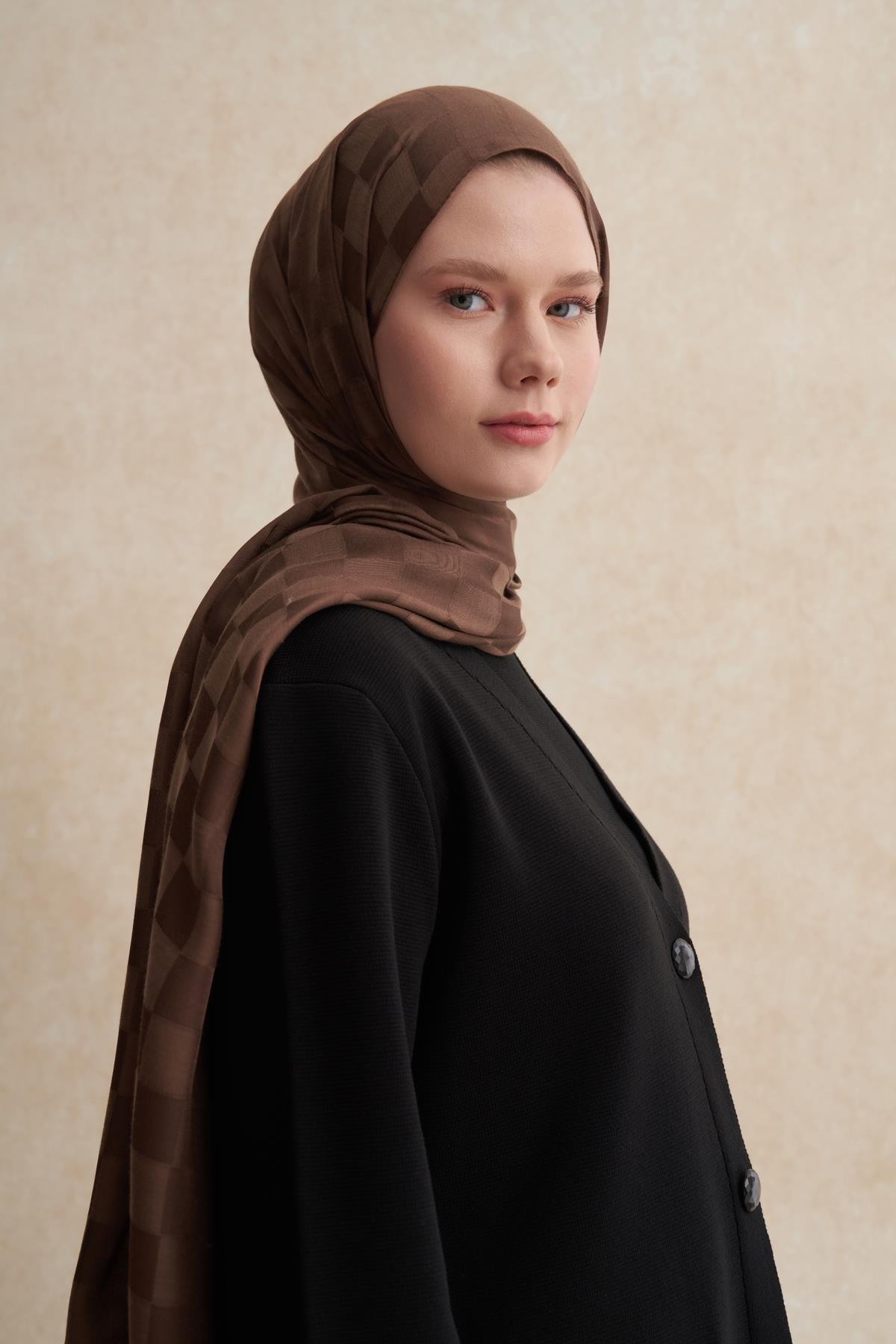 Dama Jakar İtalyan İpekli Şal Küllü Kahve