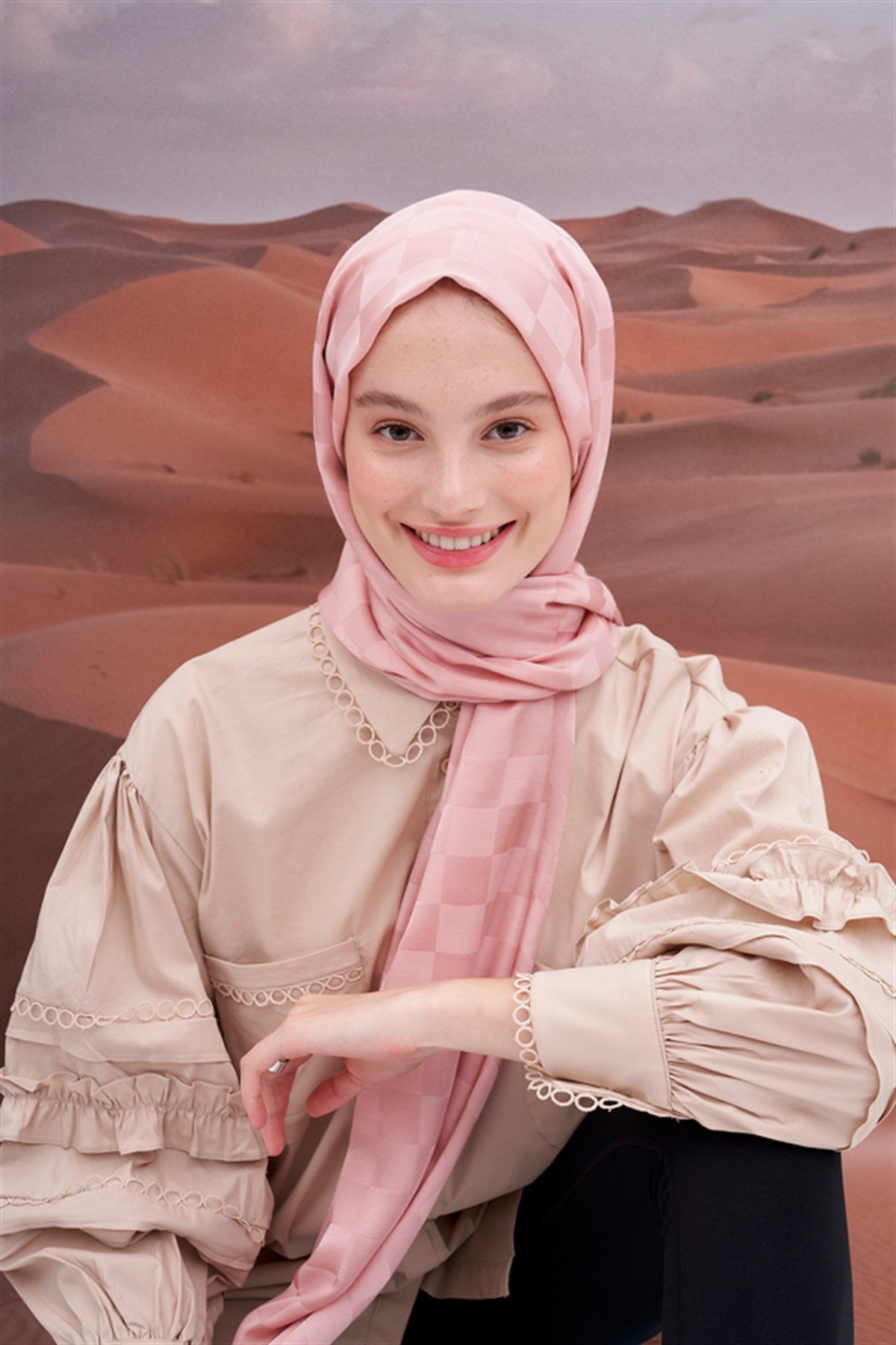 Dama Jakar İtalyan İpekli Şal Pudra