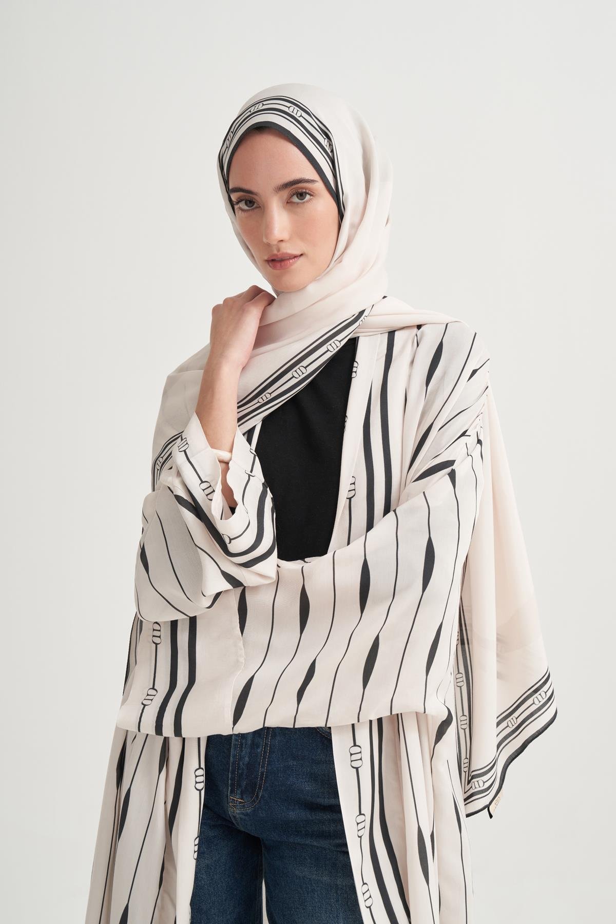 Zyra Monogram Floş Şal Krem