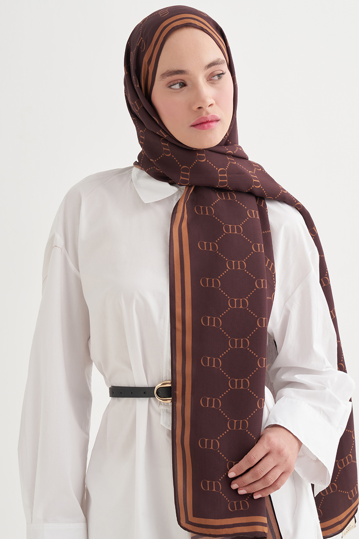 Grace Monogram Floş Şal Dark