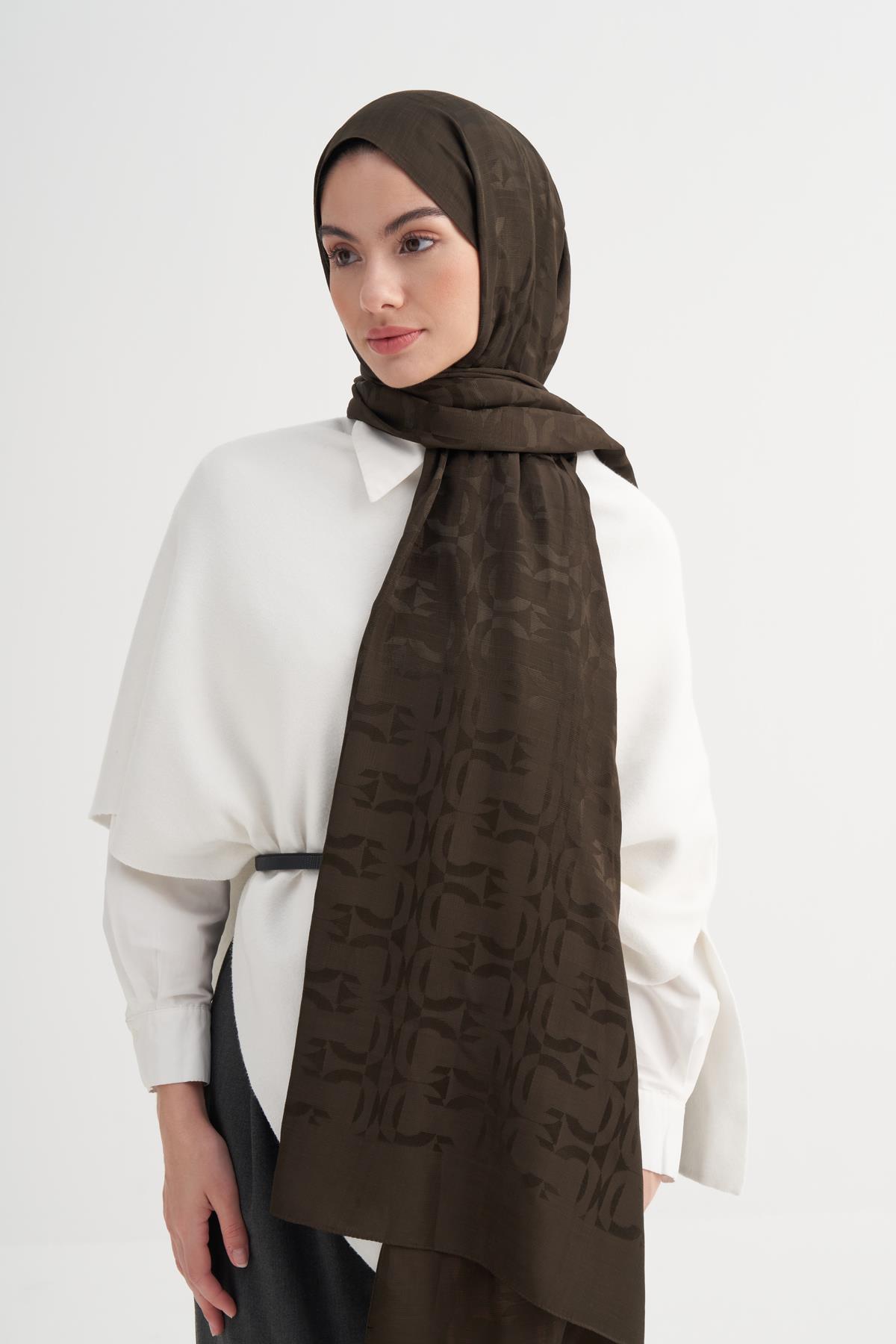 Blok Desen Rina Floş Jakar Şal Acı Kahve