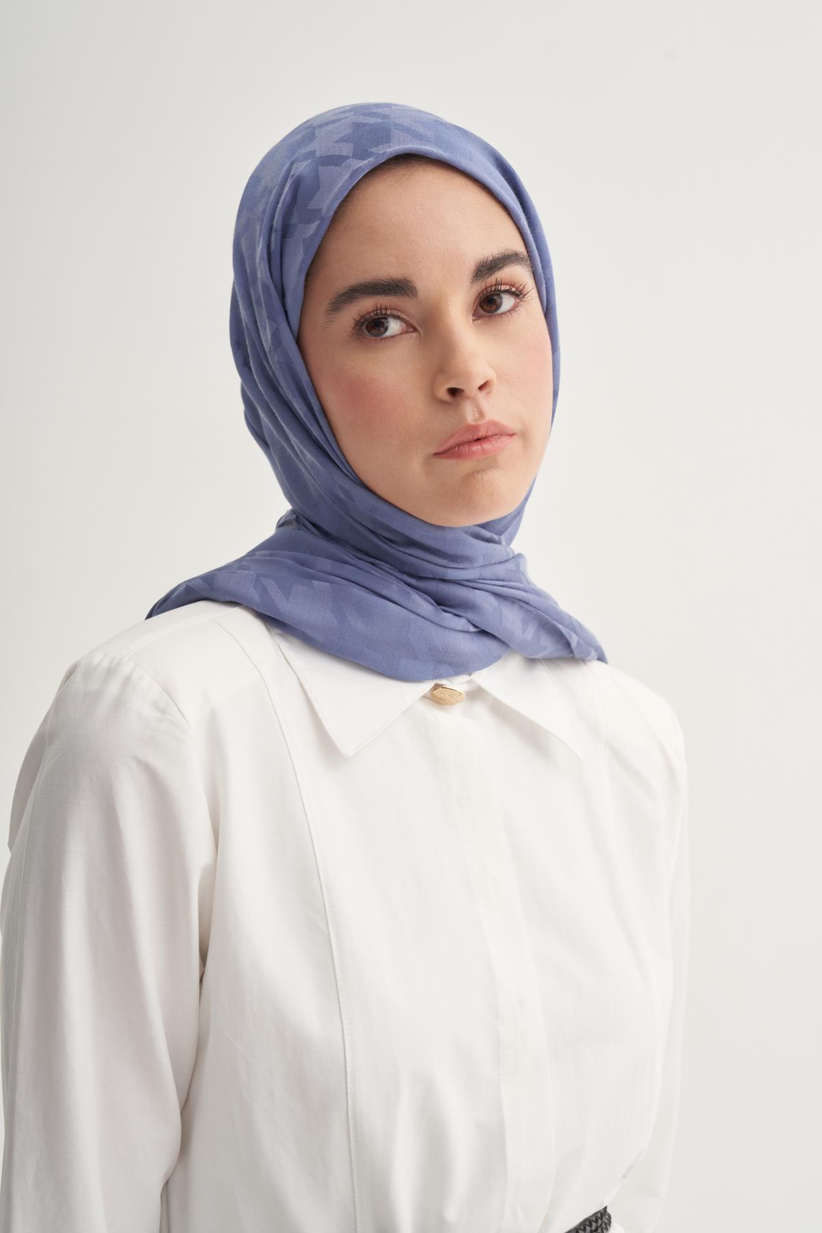 Kazayağı Jakar İtalyan İpekli Şal Kot Mavisi