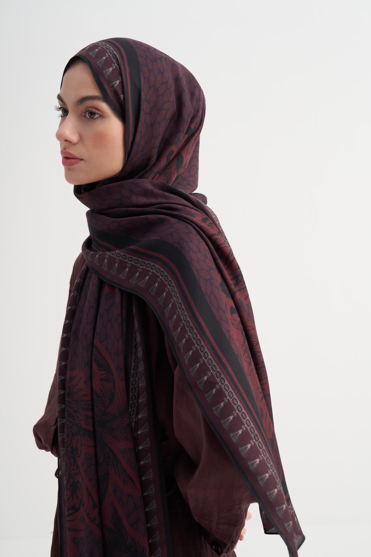 Sera İncira Viskon Şal Bordo