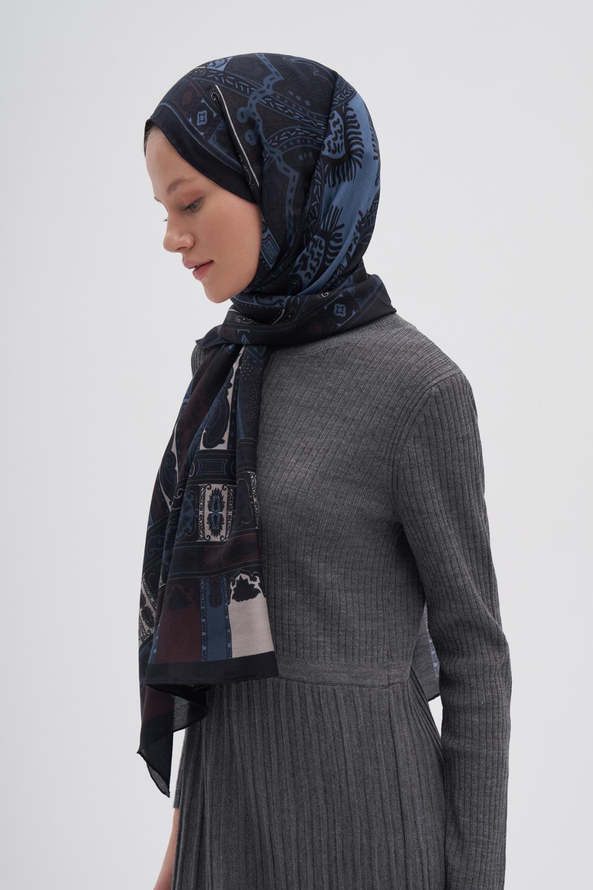 Deep Mavi Early İpek Şal