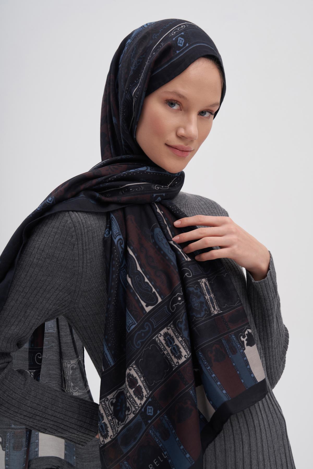 Deep Mavi Early İpek Şal