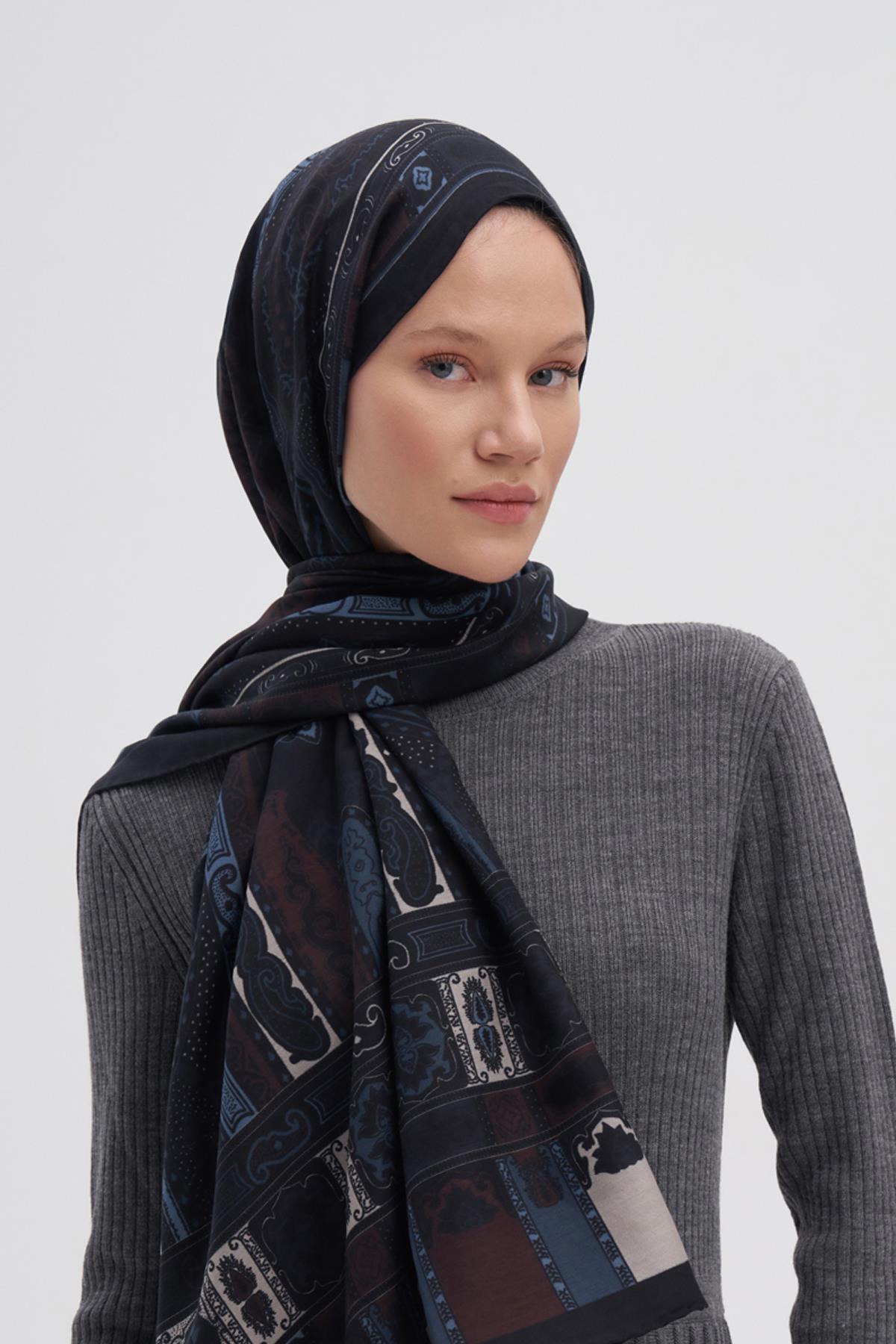 Deep Mavi Early İpek Şal