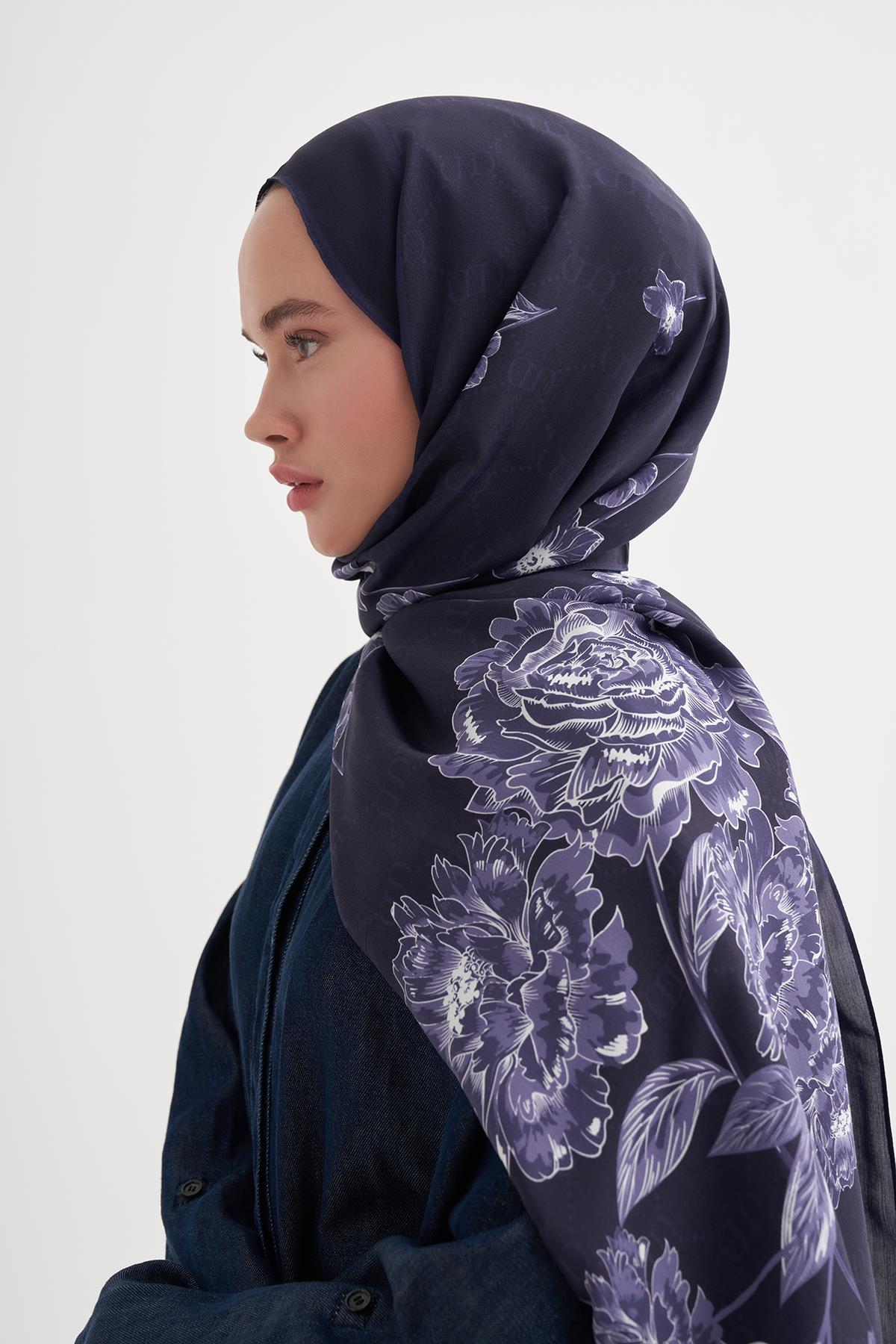 Floriva Monogram Floş Şal Koyu Mor