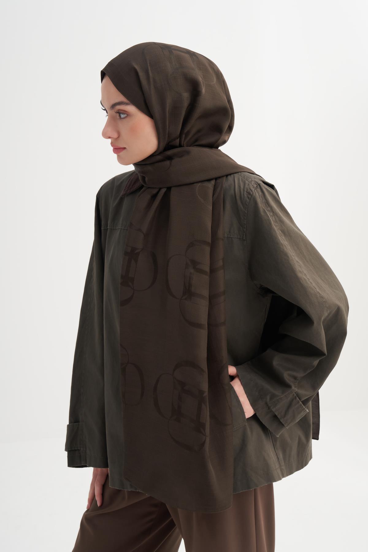 Aura Desen Rina Floş Jakar Şal Acı Kahve