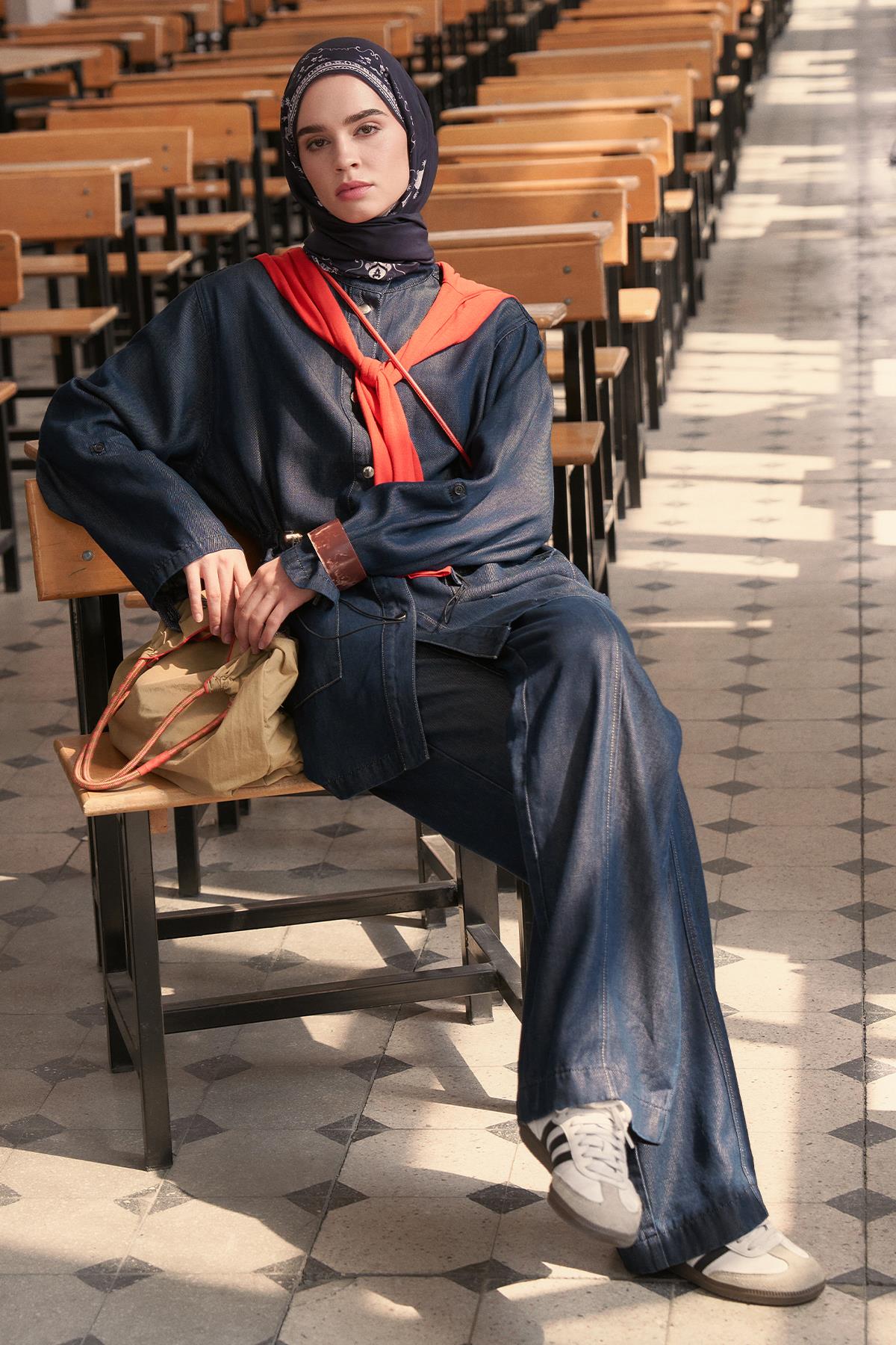 Gwen Tensel Denim Pantolon Koyu Mavi