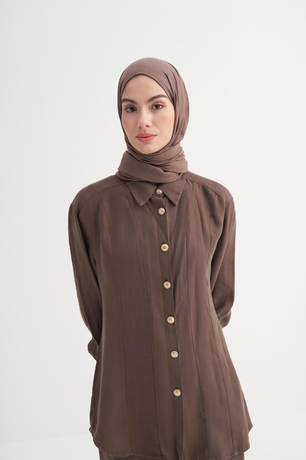 Organik Kırışık  Şal Soft Kahve