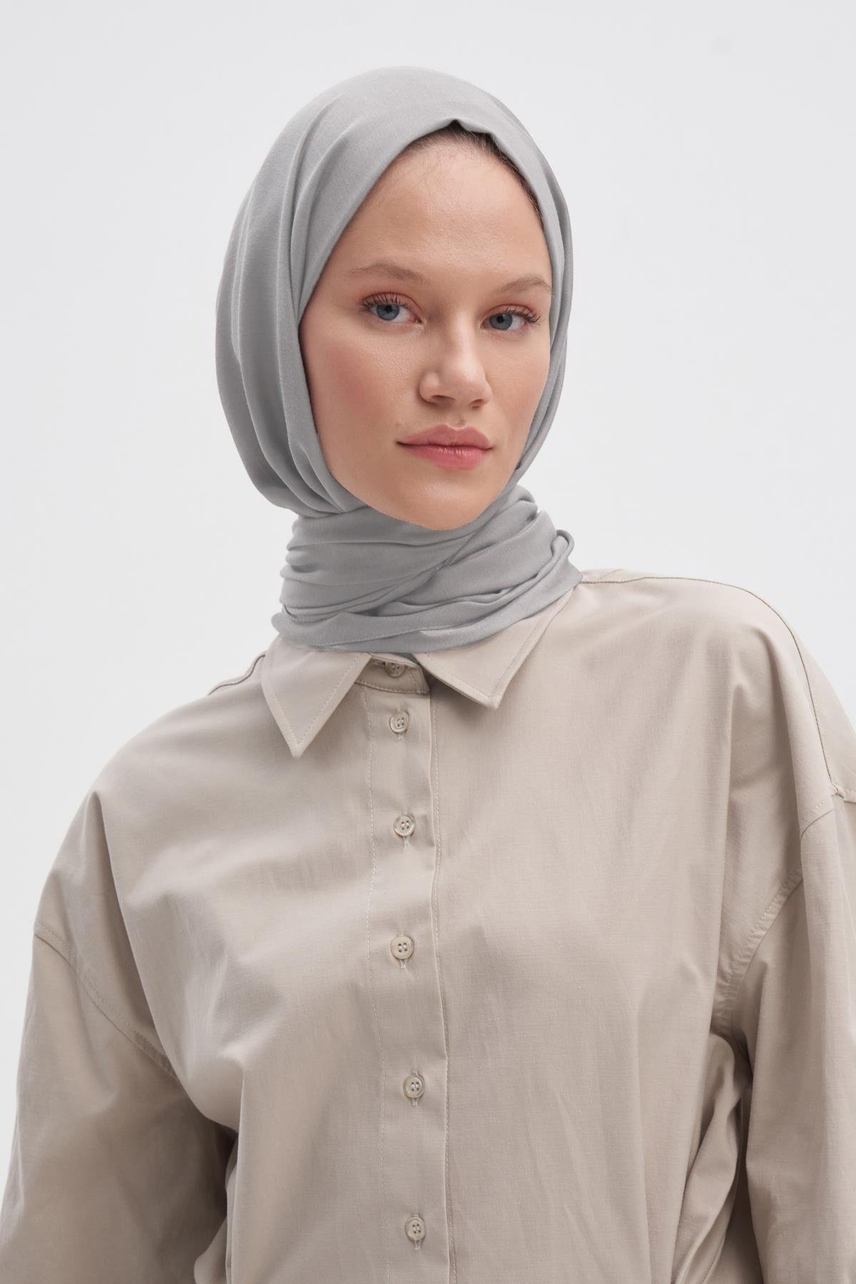 Şantuk Çift Taraflı  İpekli Şal Açık Gri