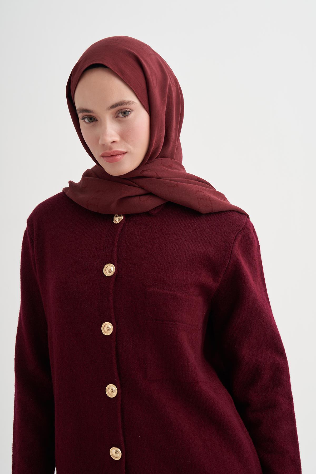 Monogram Desen Liora Pamuk Şal Bordo