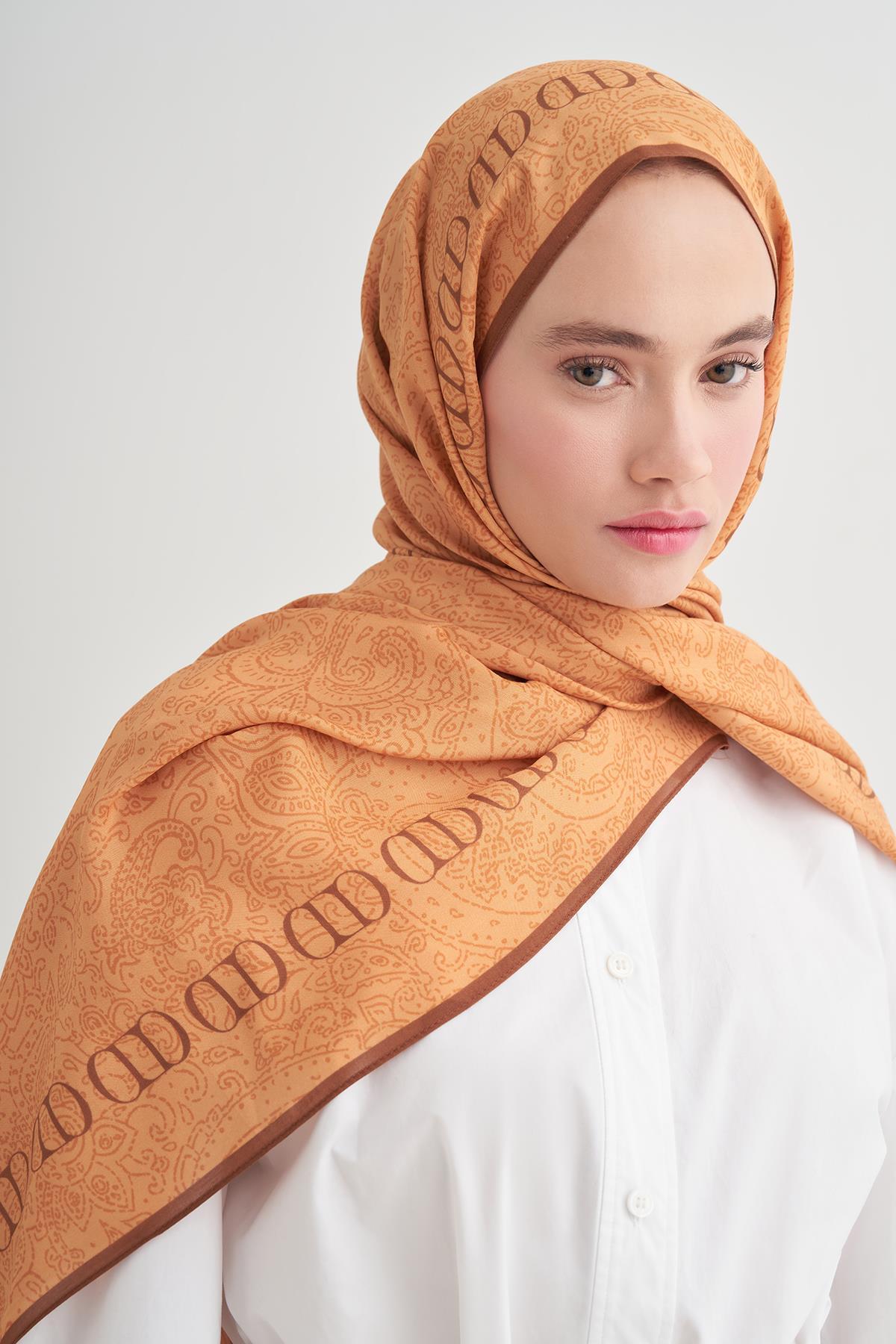 Elenora Monogram Floş Şal Turuncu