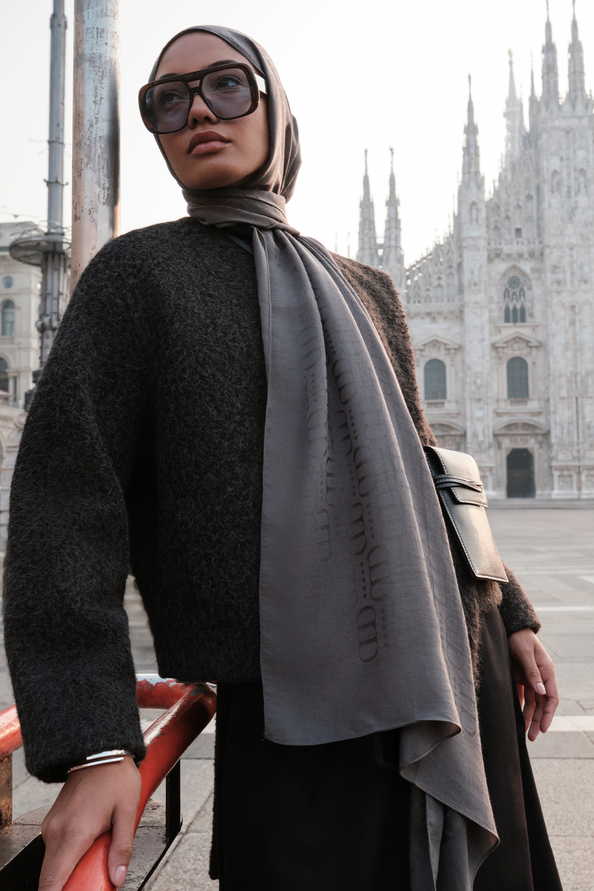 Luxe Desen Liora Pamuk Şal Antrasit