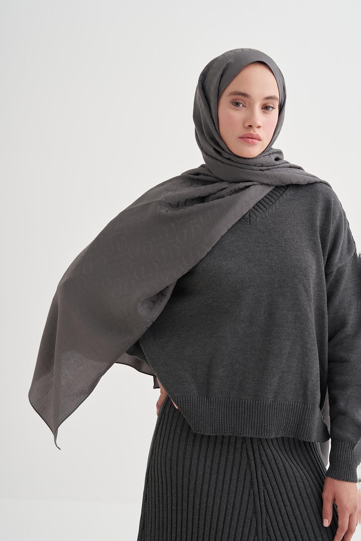 Luxe Desen Liora Pamuk Şal Antrasit