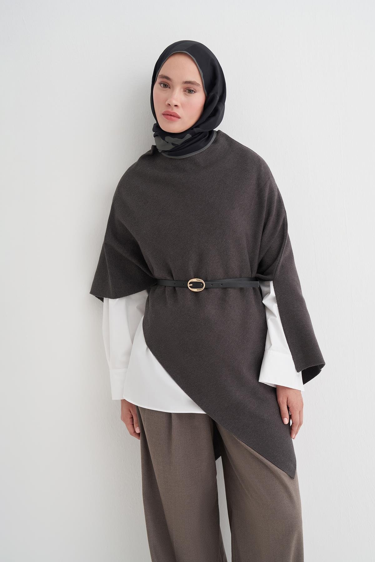 Robe Asimetrik Triko Kap Antrasit