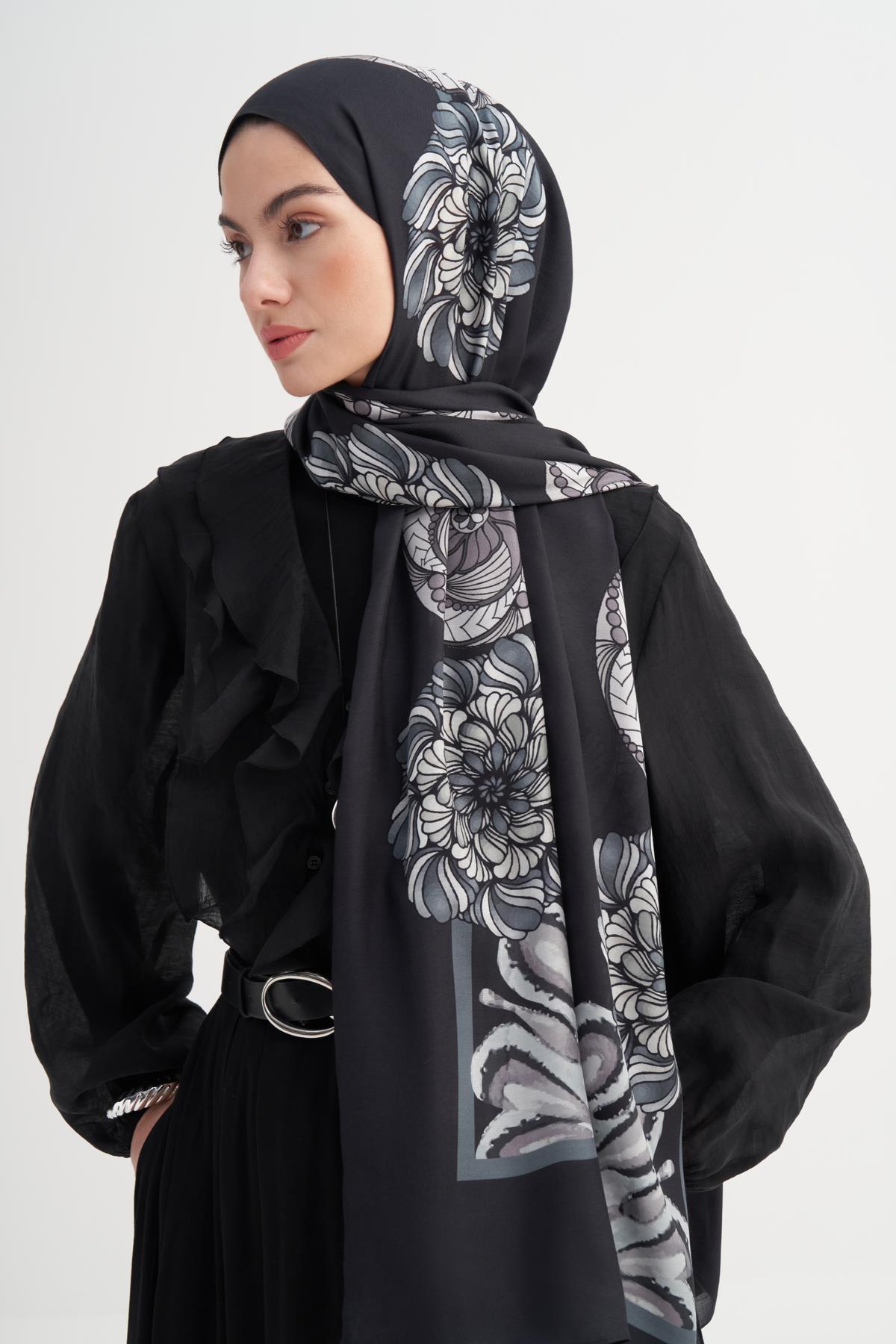 Lilya İncira Viskon Şal Siyah