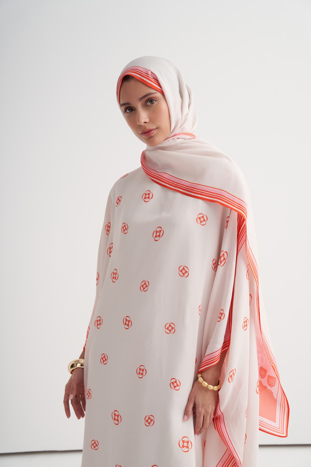 Lare Floş Kaftan Ekru