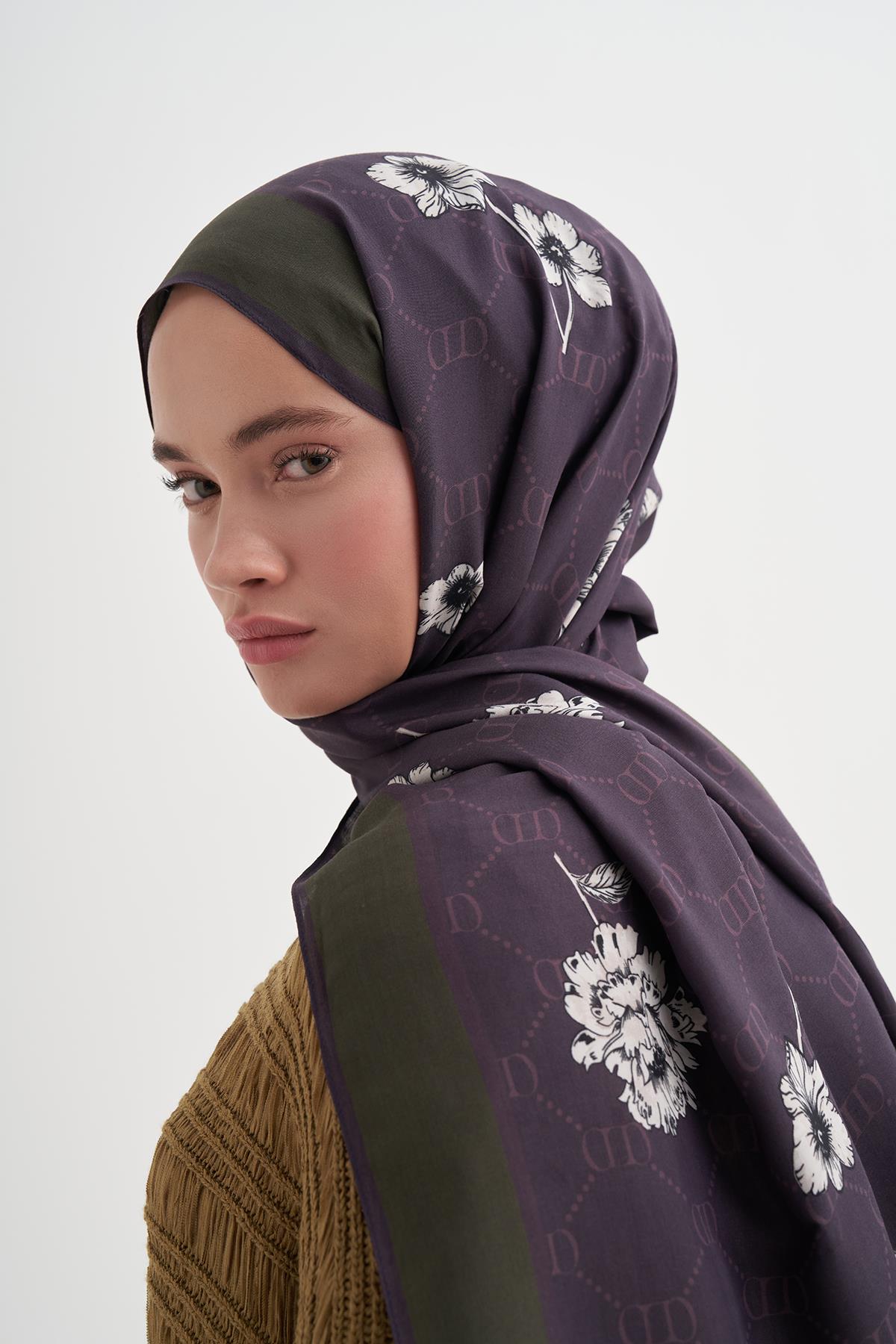 Floriva Monogram Floş Şal Mor