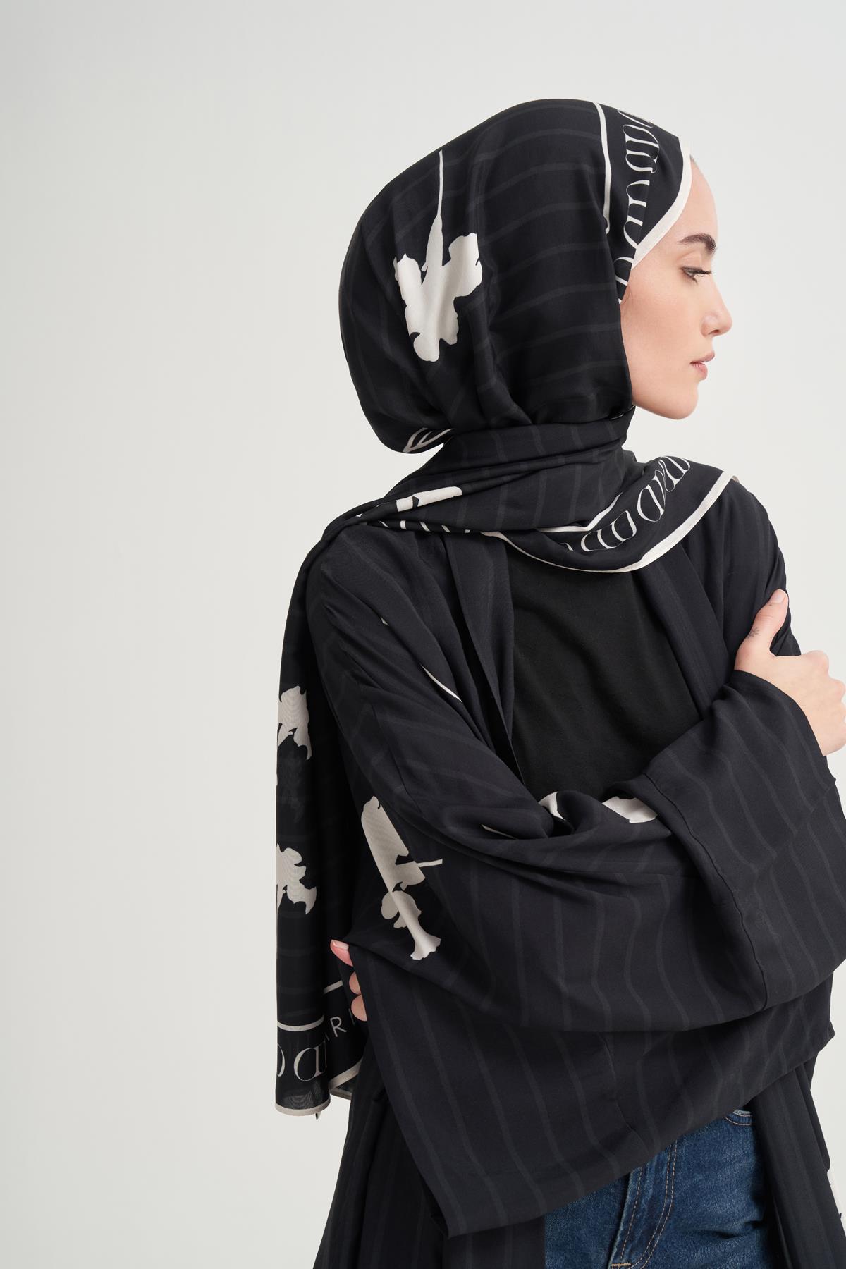 Sira Monogram Floş Şal Siyah