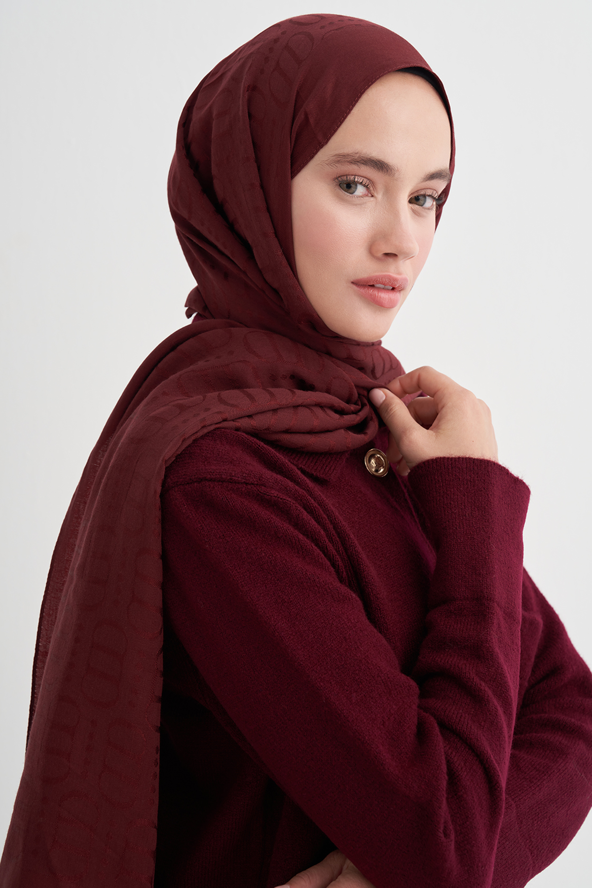 Luxe Desen Liora Pamuk Şal Bordo