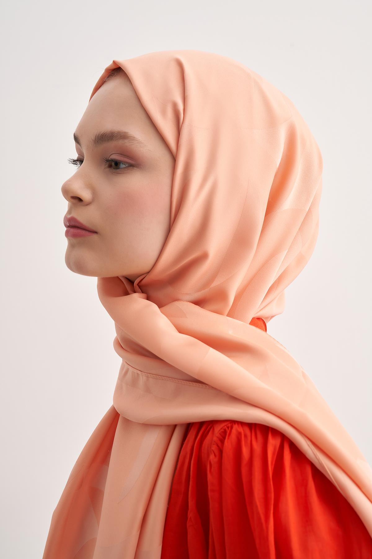 C Desen Monogram Pamuk İpek Şal Somon