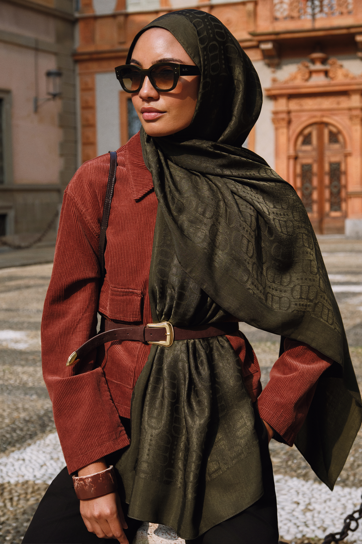 Luxe Desen Liora Pamuk Şal Haki