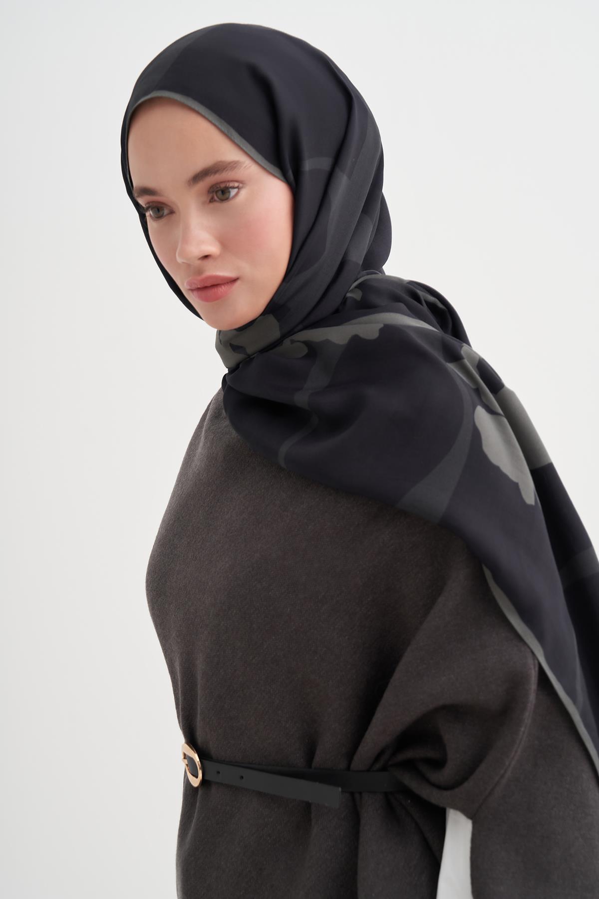 Vera Monogram Floş Şal Antrasit