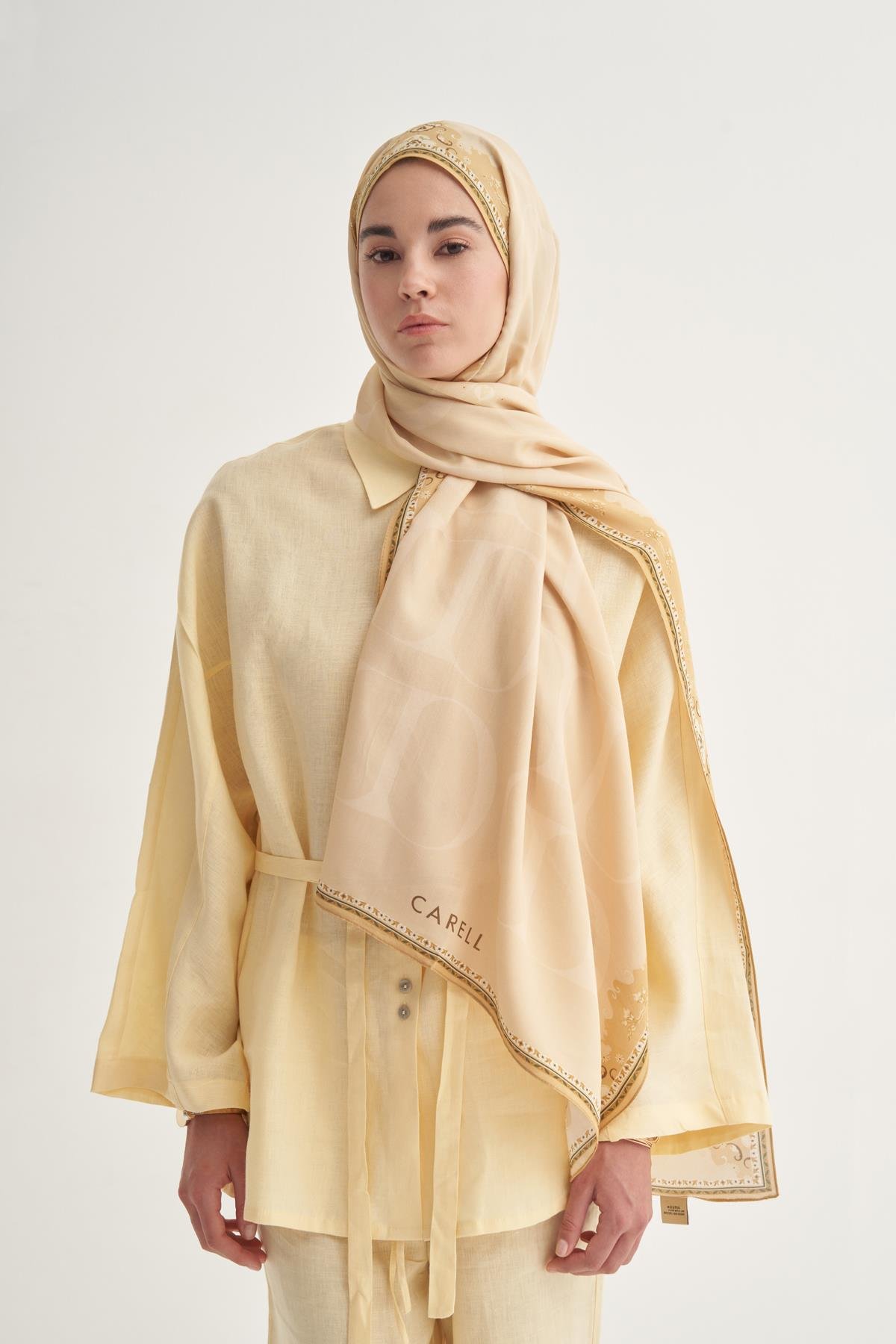 Luxe Monogram Floş Şal Gold