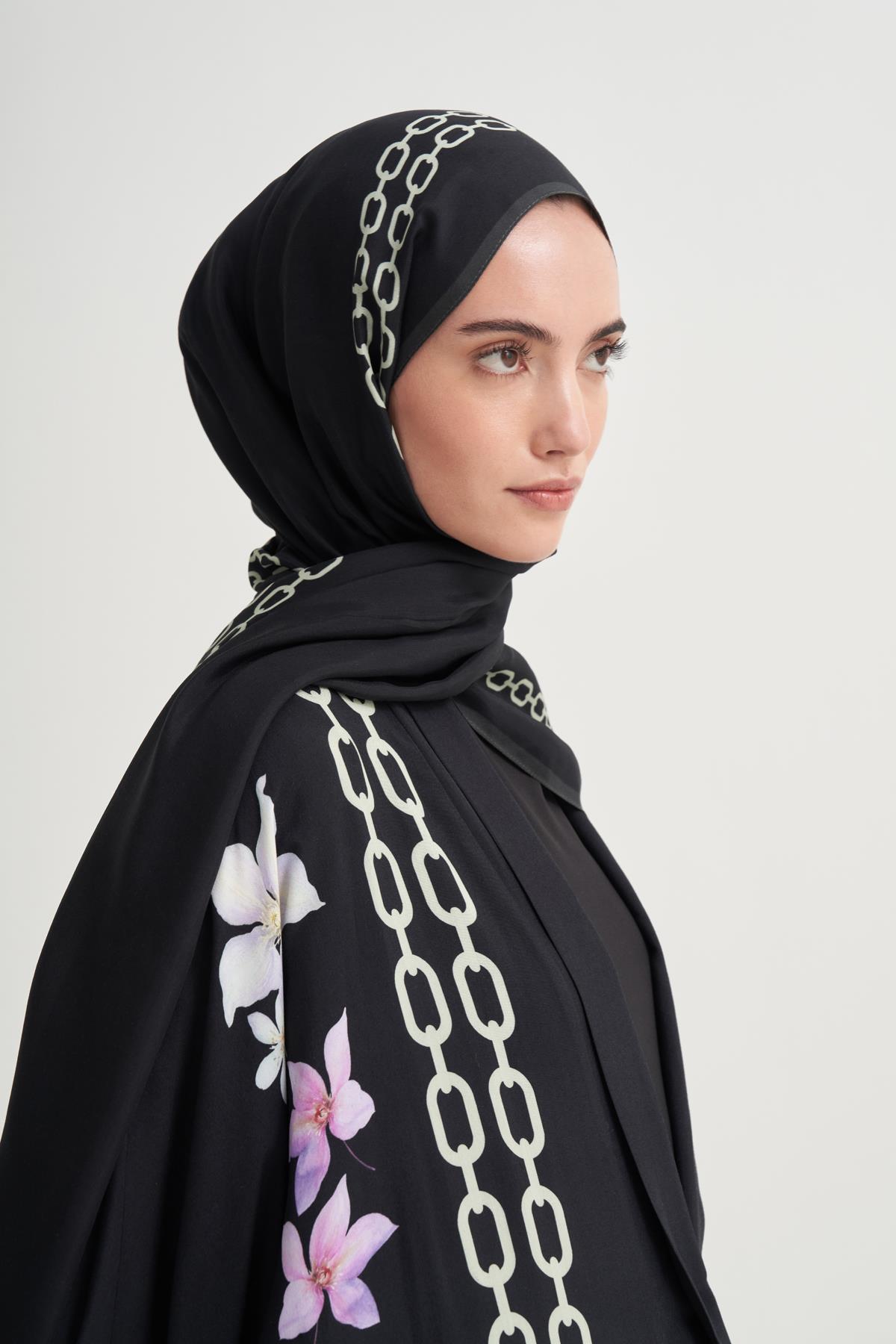 Nora Monogram Floş Şal Siyah