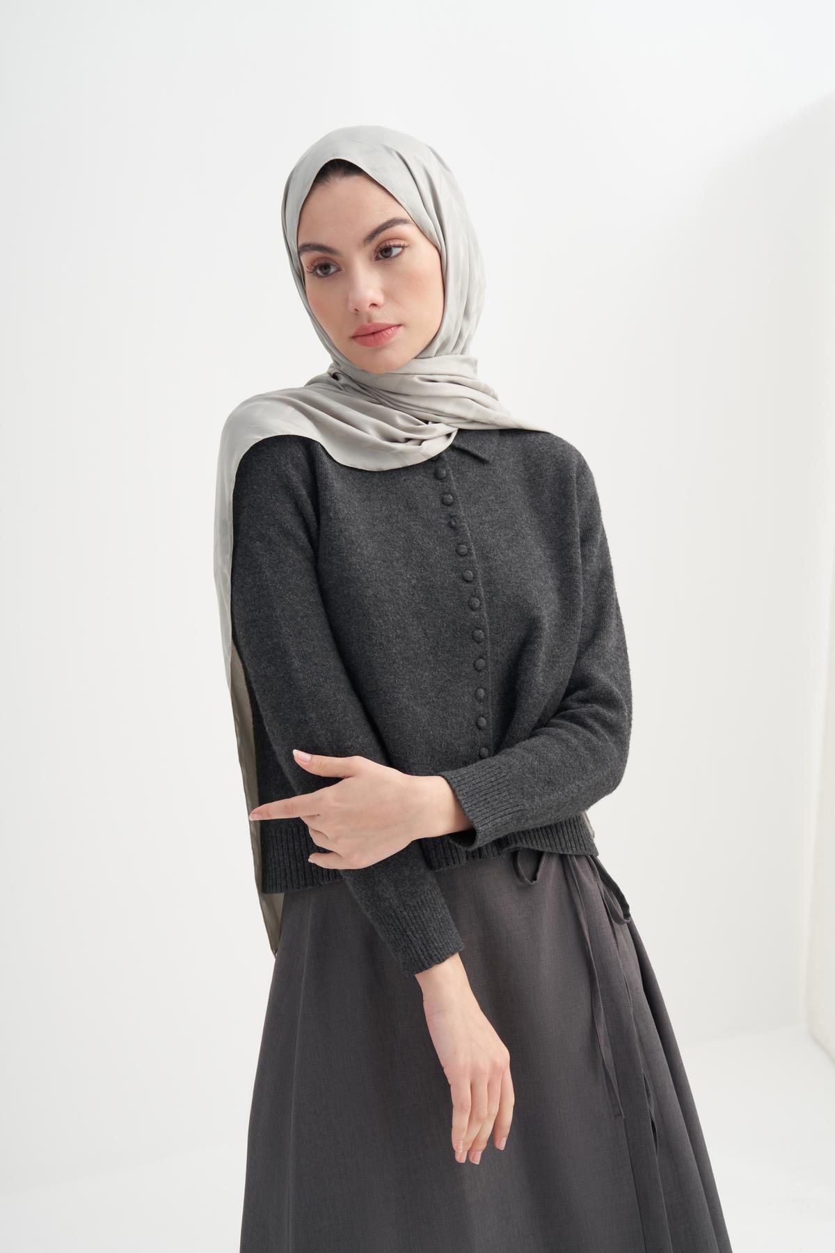 Baklava Desen Pamuk İpek Şal Açık Gri