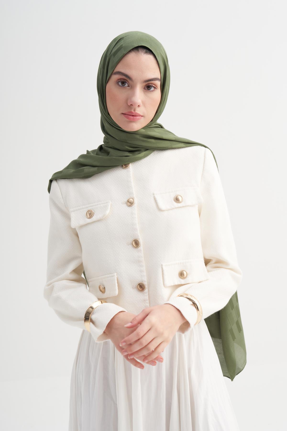 Küpçizgi Jakar İtalyan İpekli Şal Orman Yeşili