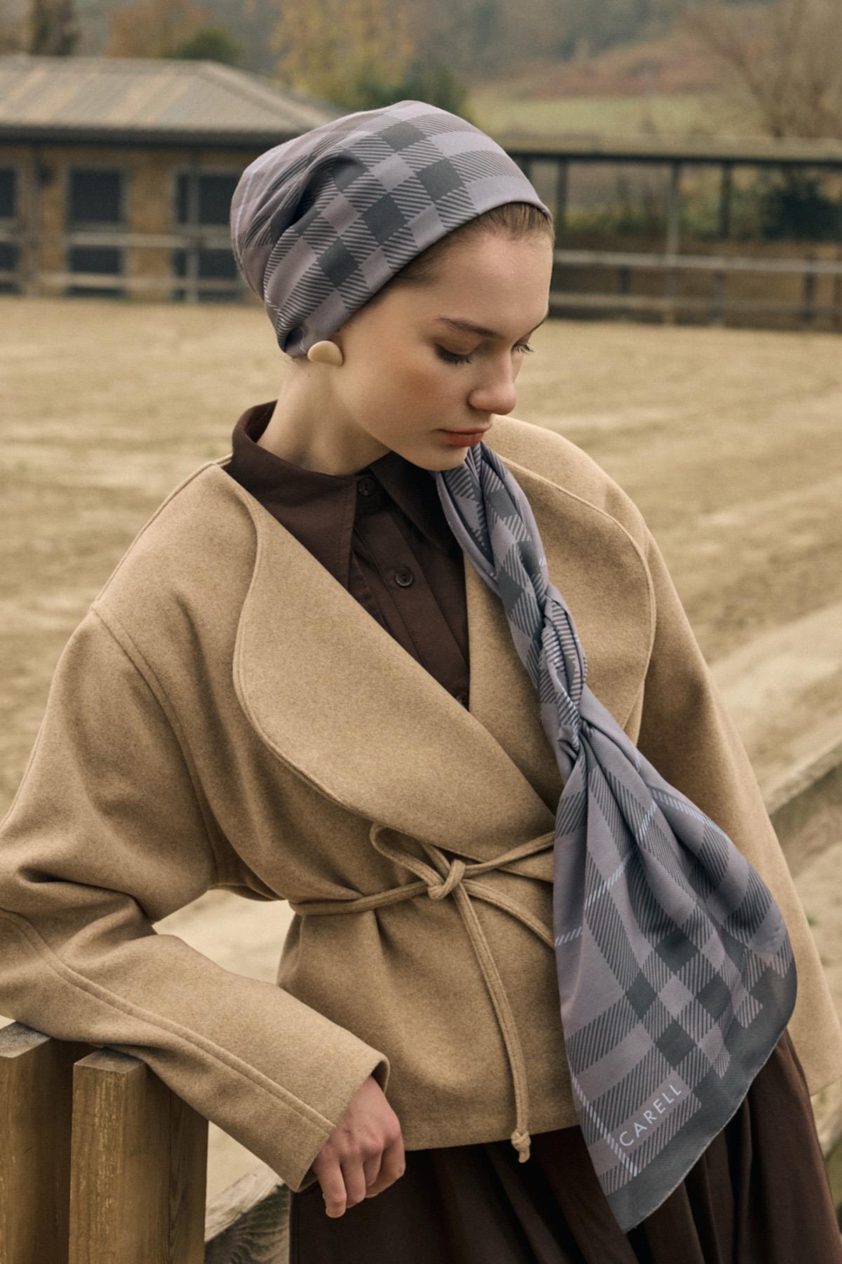 Echo Pamuk Şal Cuadros Küllü Kahve