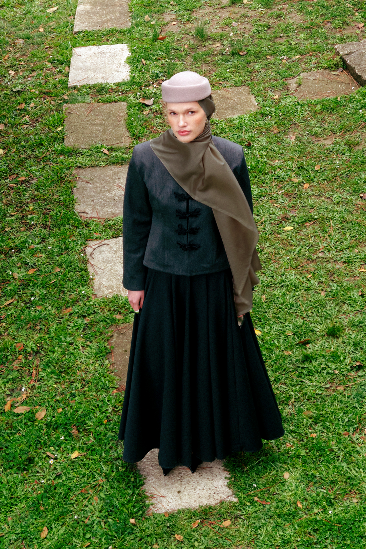 Haki Yeşil Düz İpek Şal