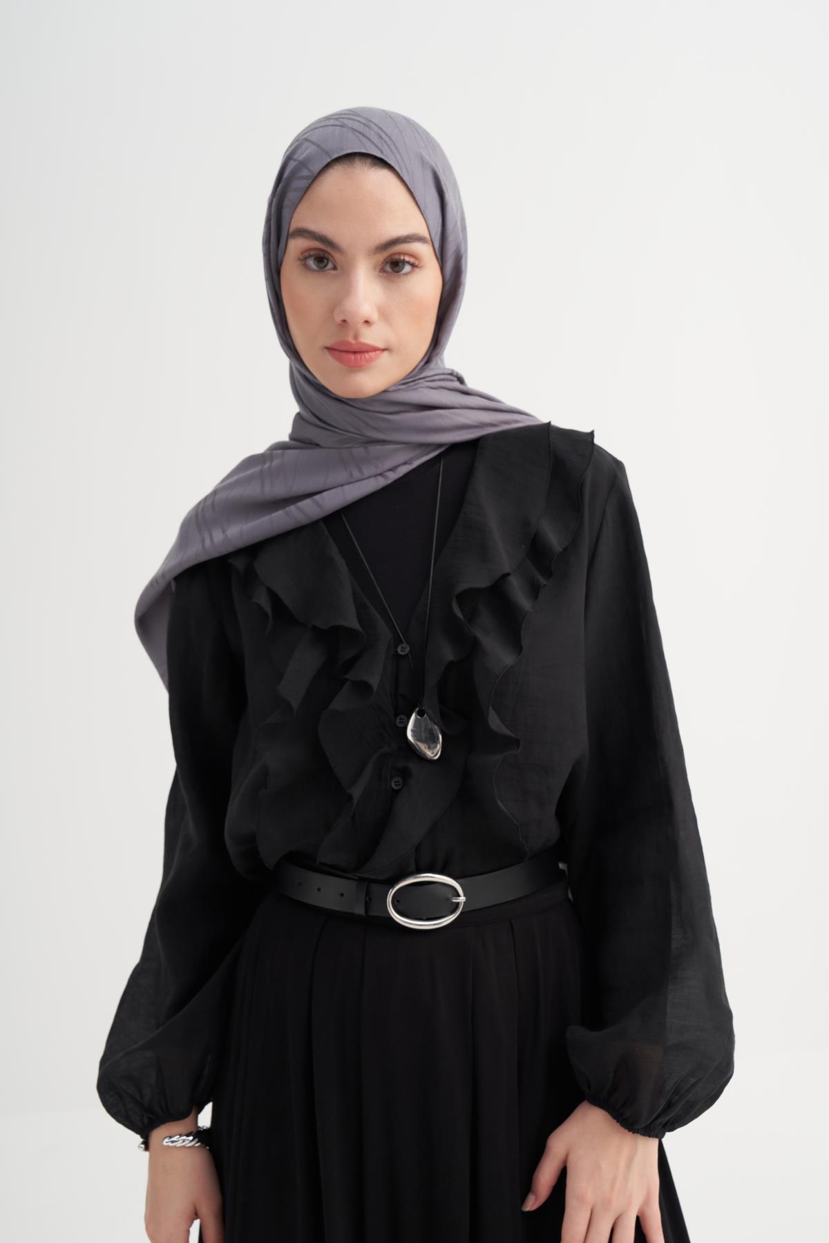 Simetrik Jakar İtalyan İpekli Şal Gri