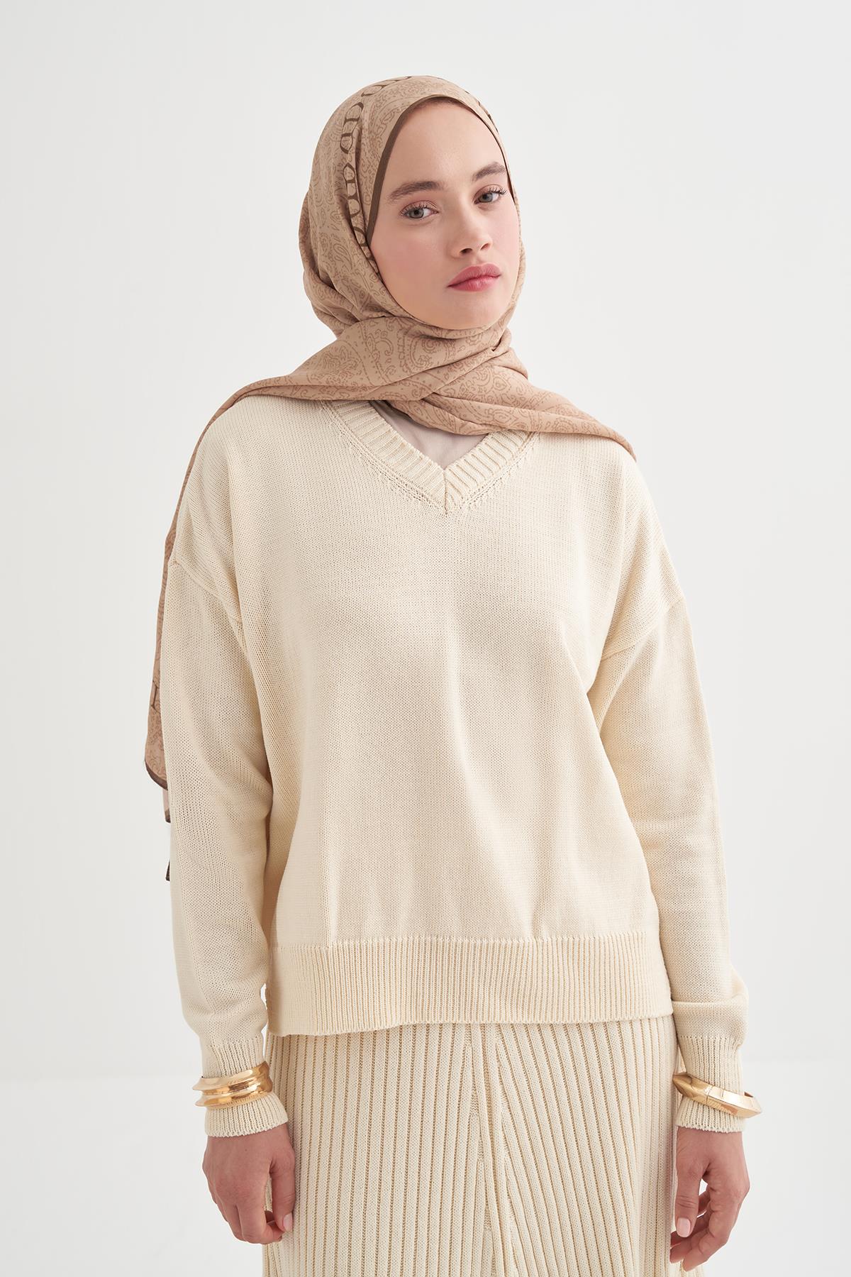 Elenora Monogram Floş Şal Sütlü Kahve