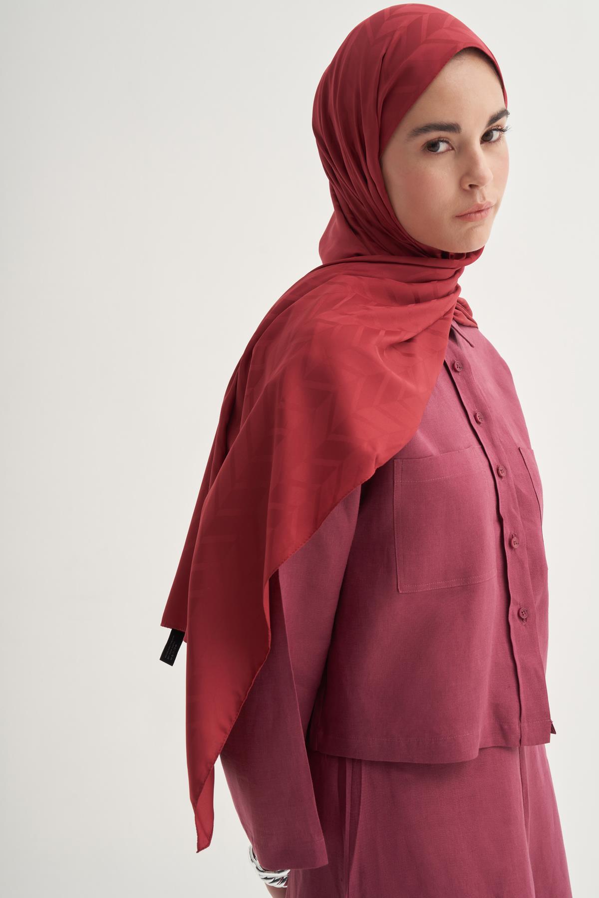 Baklava Desen Pamuk İpek Şal Bordo