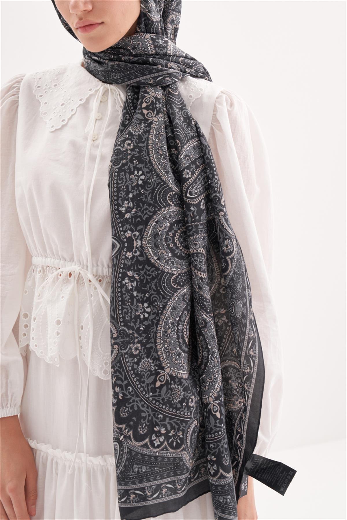 Ethnich Siyah Comfy İpek Şal