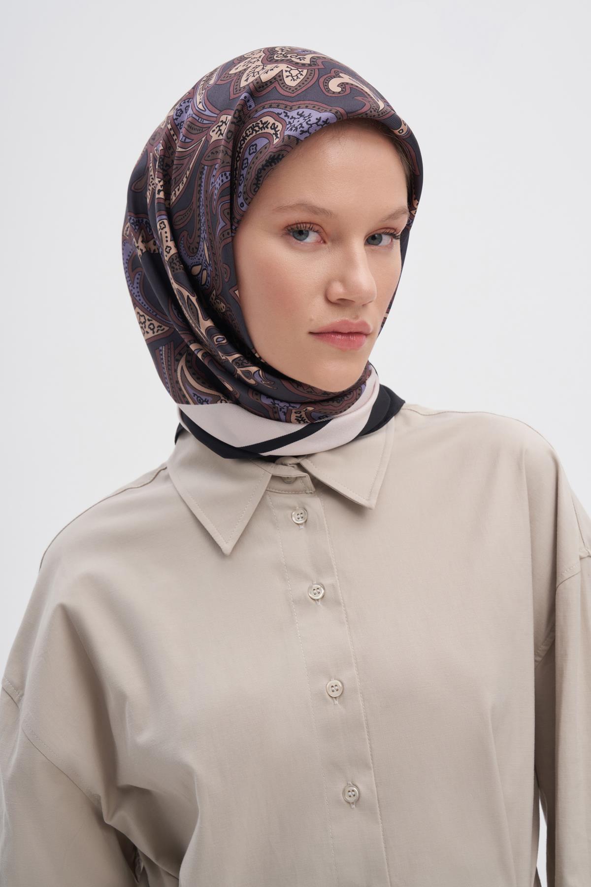 Etnic Kahve Mulbary İpek Eşarp