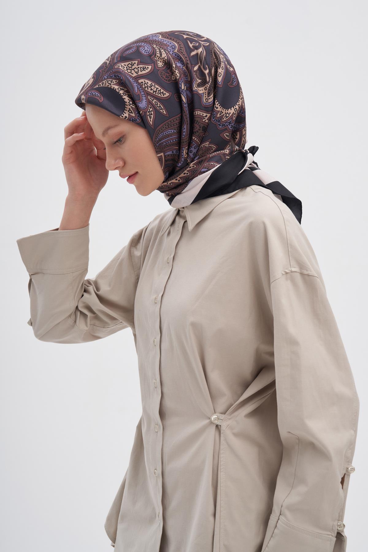 Etnic Kahve Mulbary İpek Eşarp