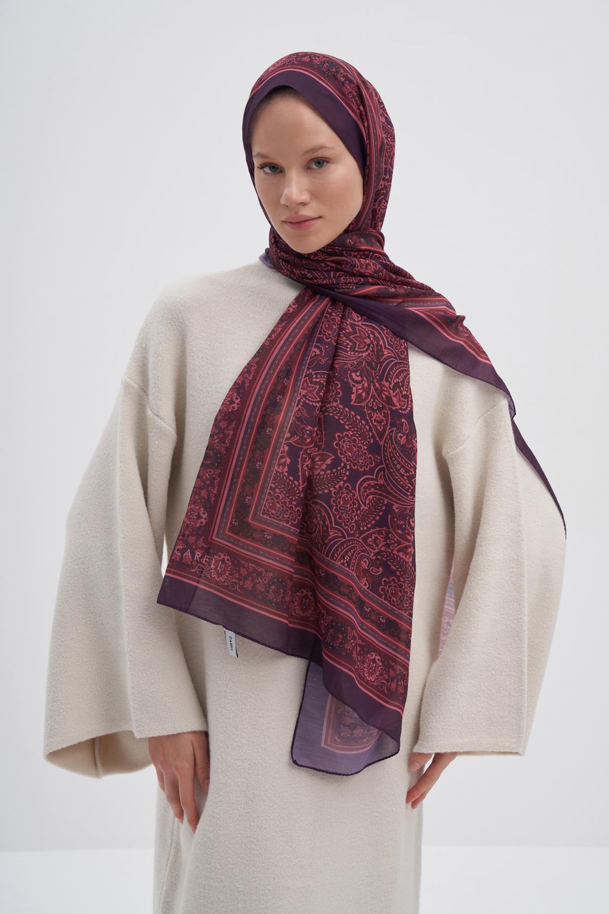 Etnik Mürdüm Nilla Pamuklu Şal