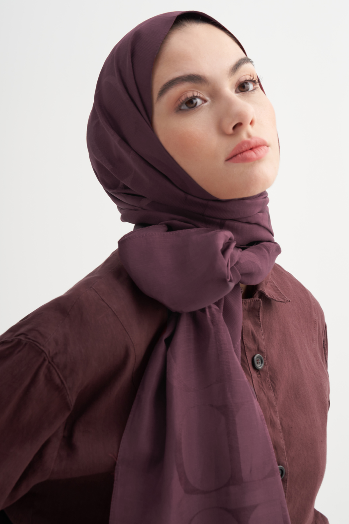 Monogram Desen Rina Floş Jakar Şal Patlıcan Moru