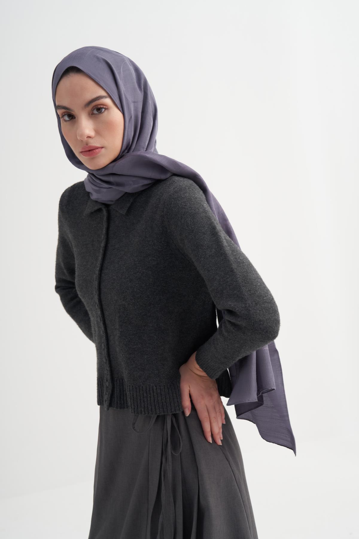 Monogram Desen Rina Floş Jakar Şal Füme