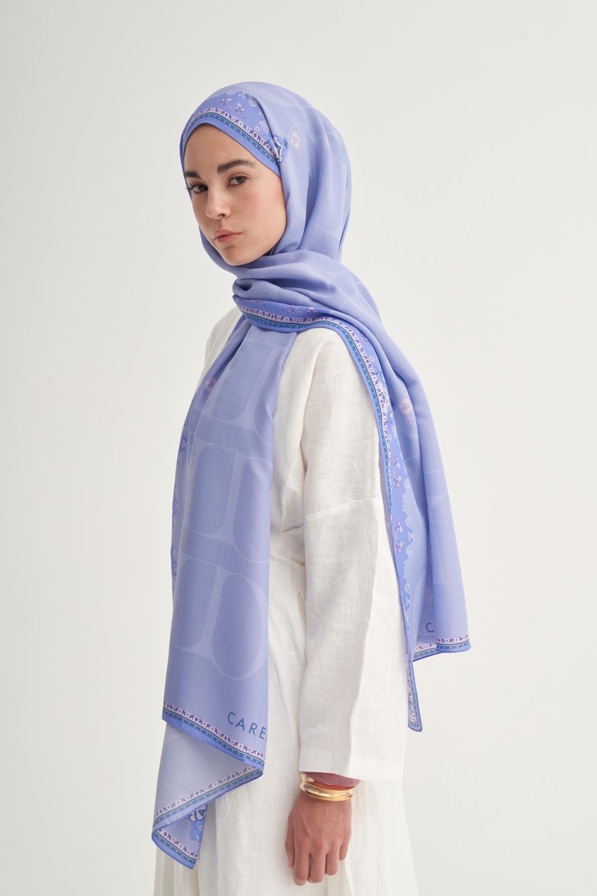 Luxe Çiçekli Monogram Floş Şal Lila