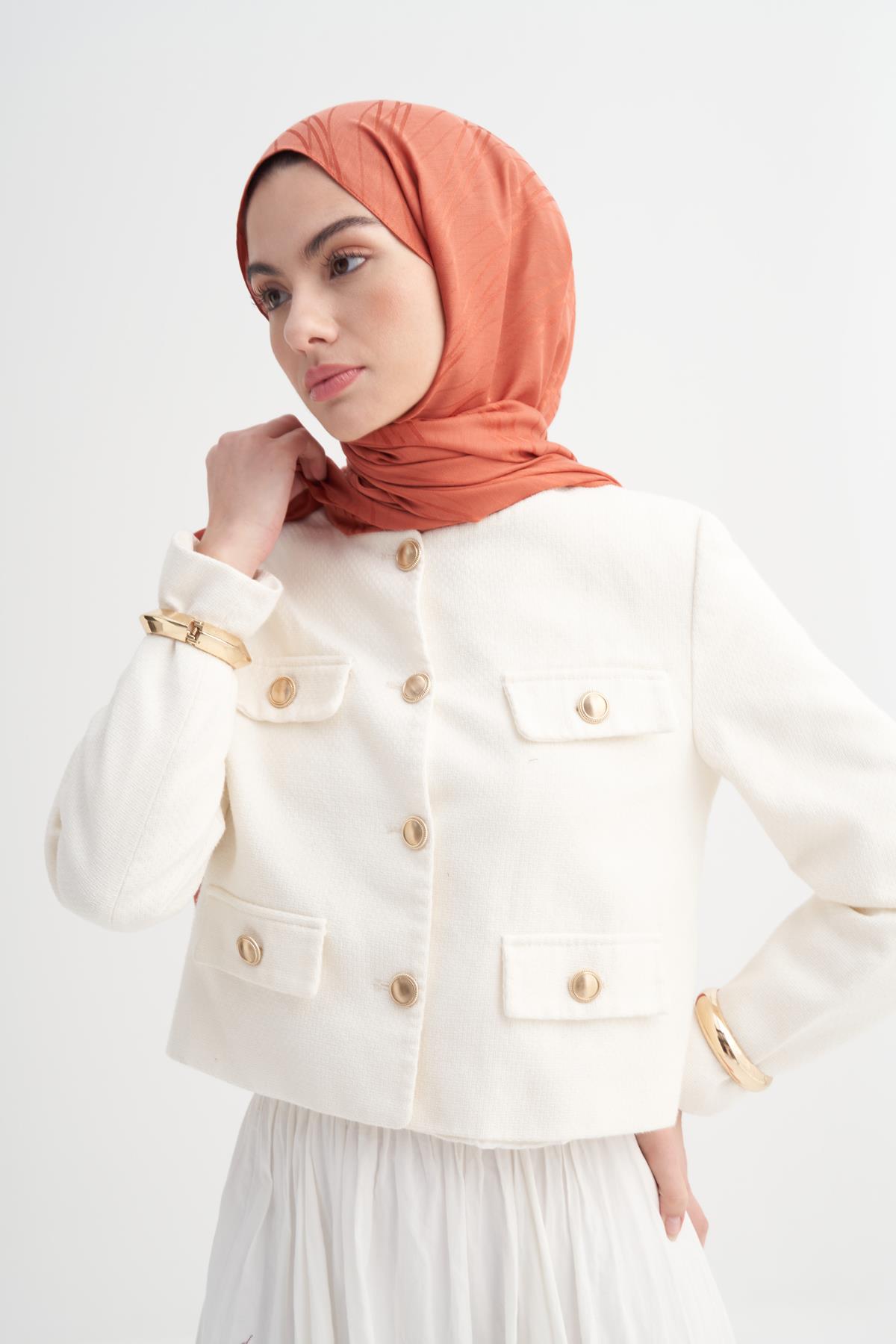 Simetrik Jakar  İtalyan İpekli Şal Kiremit