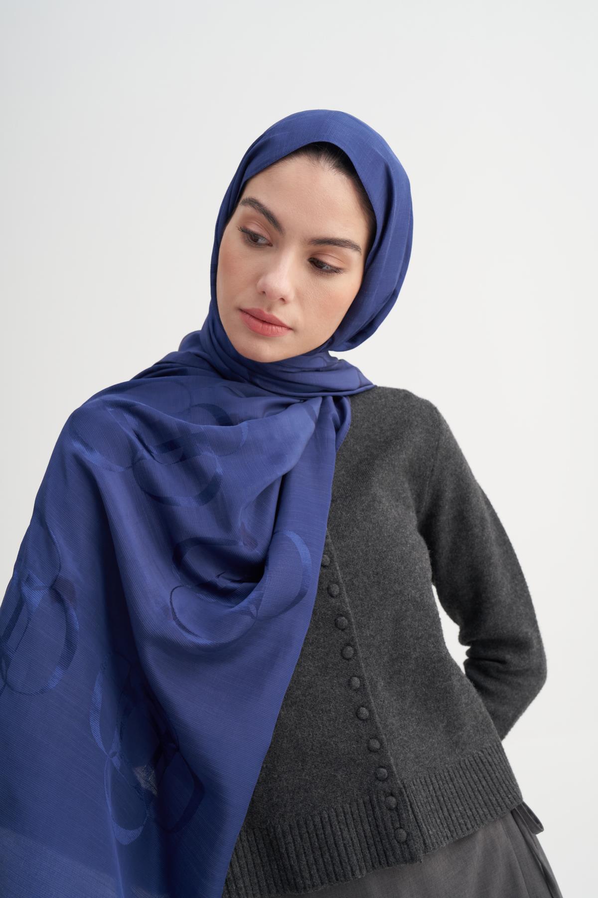 Aura Desen Rina Floş Jakar Şal Lacivert