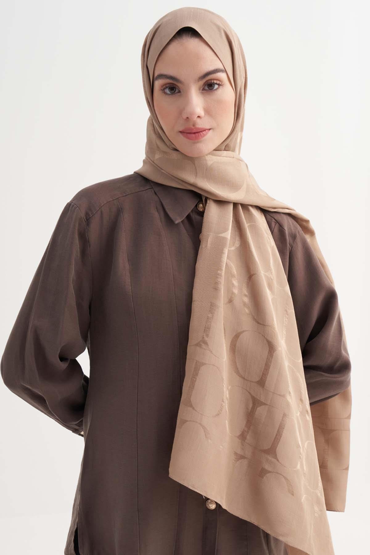 Monogram Desen Rina Floş Jakar Şal Vizon