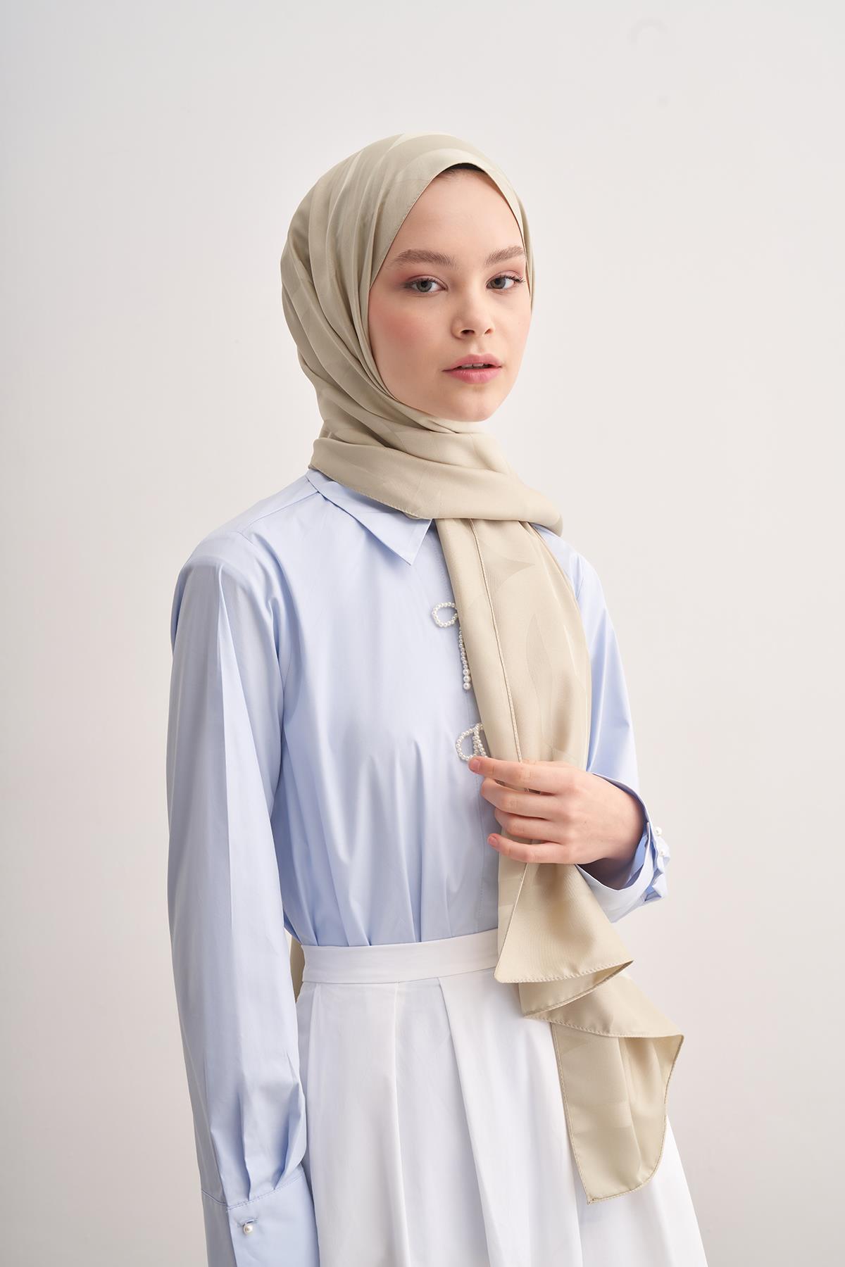 C Desen Monogram Pamuk İpek Şal Soft Yeşil